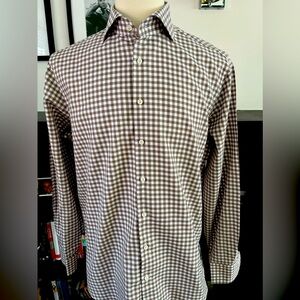 Stenstroms Dress Shirt. Size 17 x 34. Brown/White Checked. Excellent Condition.
